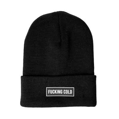 Image de Fisura Bonnet d&#039;hiver Unisexe F*cking Cold. Noir pour Homme. Femme avec Message. tricoté en Acrylique et Polyester.