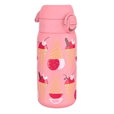 Image de ION8 Gourde Enfant Inox 400ml, Anti Fuite, Facile à Ouvrir, Verrouillage Sécurisé, Lavable au Lave Vaisselle, Poignée de Transport, Nettoyer, Durable, Acier Inoxydable, Design Crèmes Glacées