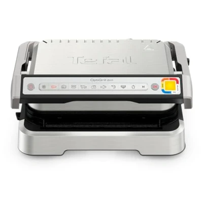 Image de Tefal OptiGrill GC773D10 barbecue de contact 2 en 1, pliable, 9 programmes, affichage du niveau cuisson, pince à barbecue, plaques amovibles, électrique