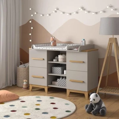 Image de Vitalispa Commode à langer &quot;Malia&quot;, Chêne cachemire, 133x108cm XL avec 4 tiroirs