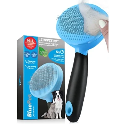 Image de BluePet Carde autonettoyante à sous poil pour Chats, Chiens et Lapins Taille Unique Brossage Efficace avec Picots Souples Couleur Bleu