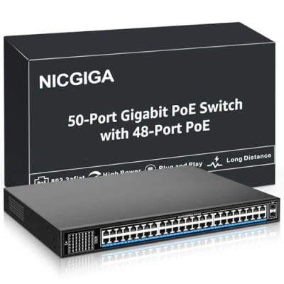 Image de NICGIGA 48 Port Gigabit PoE Switch Unmanaged with IEEE802.3af/at PoE+@400W, 2 x 1G SFP, 50 Network Power Over Ethernet Switch, Desktop/Rackmount