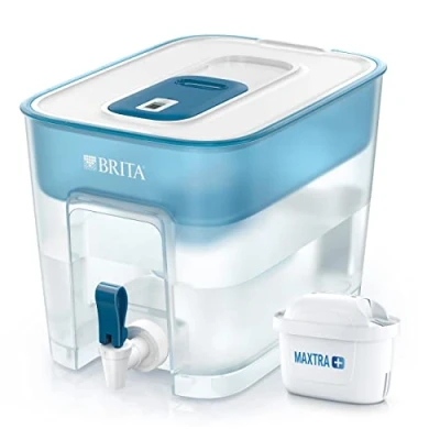 Image de BRITA Distributeur d&#039;eau filtrée Flow + 1 filtre MAXTRA+, réduit le calcaire, chlore et plomb pour une eau du robinet plus pure, sans BPA.