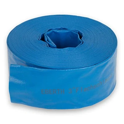Image de EBERTH 3&quot; Tuyau d&#039;arrosage Plat pour Pompe, Longueur 30m, 3 Pouce, Diamètre 76mm, Flexible, PVC Résistant, Industriel, d&#039;eau l&#039;irrigation, Couleur Bleue