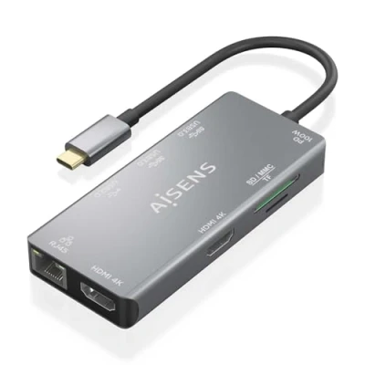 Image de AISENS ASUC 9P018 GR station d&#039;accueil Avec fil USB 3.2 Gen 1 (3.1 1) Type C Gris Neuf