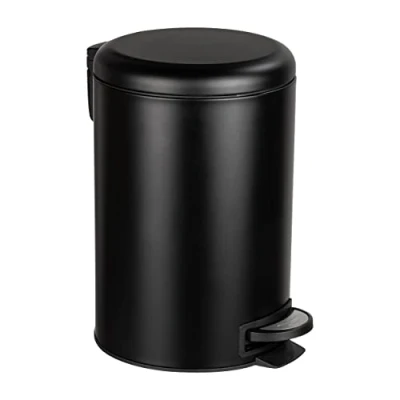 Image de WENKO Poubelle à pédale Leman, de 12 l Noire, Design, Cuisine, Fermeture Automatique système Easy Close, Acier INOX, 25x38x32cm, Noir Mat
