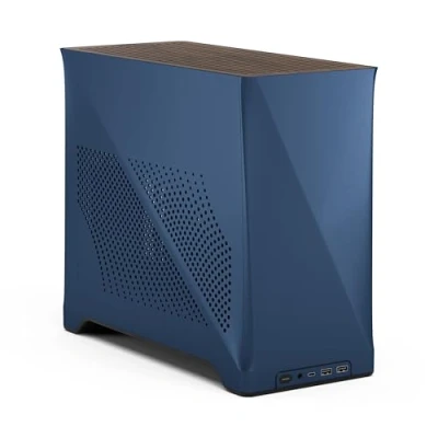 Image de Fractal Design Era 2 ITX PC Case in Midnight Blue Sleek Anodized Aluminum, Solid Walnut Top, Supports 3 Slot GPUs, PCIe 4.0 Riser Cable Included