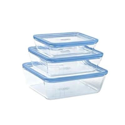 Image de Pyrex Zero Plastic Lot de 3 Boîtes Rectangulaires verre Borosilicate Couvercles en Compatible au Four Made in France (1 X 0,8L + 1 1,5 L 2,6 L)