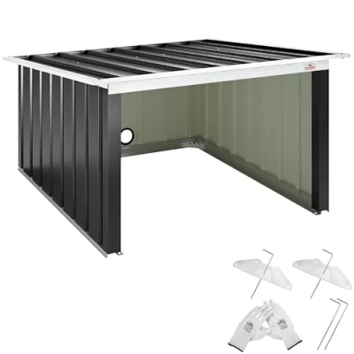 Image de Garage Robot Tondeuse Toit monopente métal 89x90x54cm résistante intempéries 4X piquets Terre abri carport Herbe Anthracite
