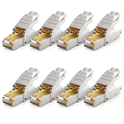 Image de deleyCON 8x CAT 8 Prise Réseau RJ45 Sans Outil 40 Gbit/s Blindée pour Câbles d&#039;Installation Rigides de Câble Brut Connecteur Ethernet LAN DSL Brassage