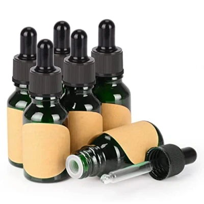 Image de stonylab 15 ml (0.5 oz) 6 Pack Flacon Compte gouttes en Verre, Vert Verre Vide avec Conique, Bouchon Interne et Étiquette pour Huiles Essentielles Fragrances