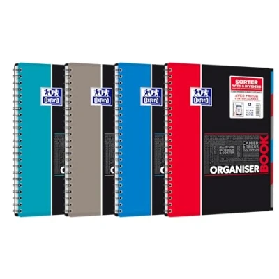 Image de OXFORD OrganiserBook Cahier Spirale + Trieur Format A4+ 160 pages Réglure Lignée 7mm Couverture Polypro Couleur Aléatoire