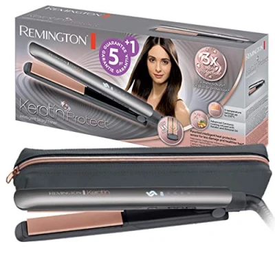 Image de Remington Lisseur Cheveux [Innovation: Capteur Intelligent Breveté] Keratin Protect (Ajuste automatiquement la température, Soin Kératine &amp; Huile d&#039;amande, Céramique, Ecran LCD) Fer à lisser S8598
