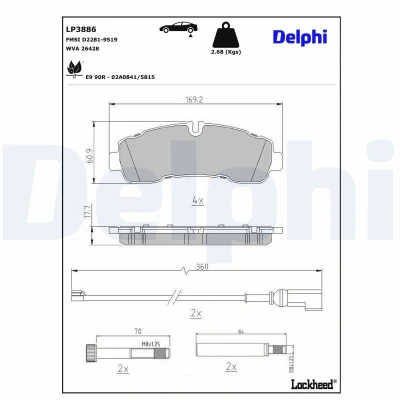 Image de Kit de plaquettes frein, frein à disque DELPHI LP3886