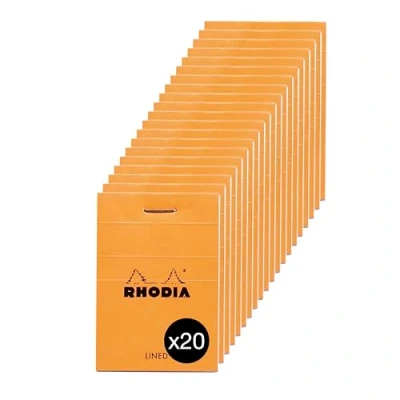 Image de RHODIA 10600Cpack Paquet de 20 Bloc Notes Agrafé N10 Orange A8 Ligné 80 Feuilles Détachables g/m² Couverture en Carte Enduite