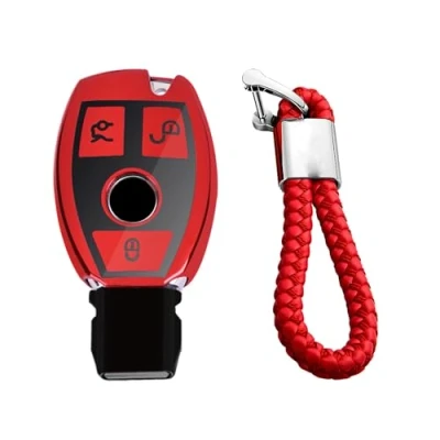 Image de M.JVisun Doux TPU Clef Coque Porte clés pour Mercedes Benz A Classe B C E S G M V CLA CLS GLA GLC GLE GLK GL GLS SL SLK SLC Viano Metris Clé Brillant Rouge Tressé