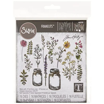 Image de Sizzix 662270 Framelits Die Set 23PK, Pot de Fleurs par Tim Holtz Métal Multicolour 20.99 x 10.8 0.2 cm