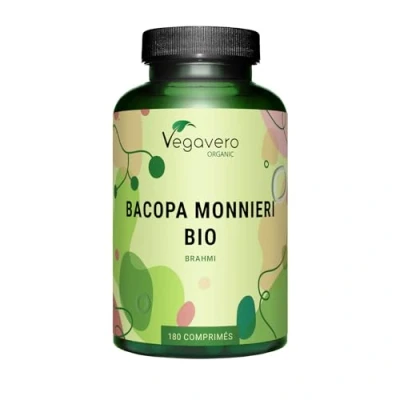 Image de Bacopa Monnieri BIO Vegavero® 180 Comprimés Nootropic : Mémoire + Focus Unique Brahmi BIOLOGIQUE Avec Bacosides Vegan