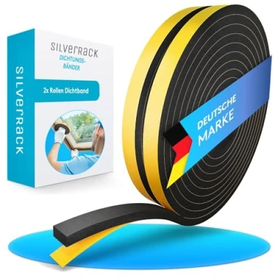 Image de SilverRack Bande d&#039;étanchéité autocollante noire 8 m 12 mm x 6 En mousse Pour joint de porte, fenêtre et porte