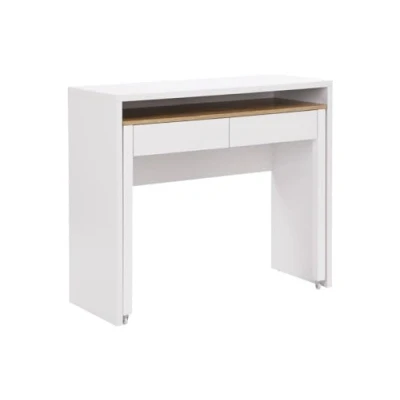 Image de Bureau console extensible avec 2 tiroirs Blanc et naturel LOAVIA
