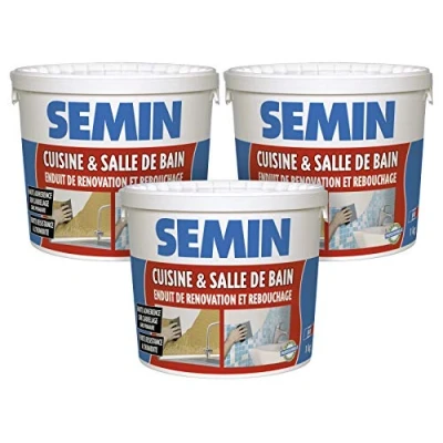 Image de Lot de 3 enduits rebouchage et rénovation spécial cuisine salle bain Semin adapté aux pièces humides seau 1 kg