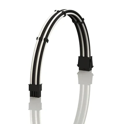 Image de LINKUP AVA 50cm 8 Broches (4+4) CPU ATX Carte Mère Alimentation PSU Câble d&#039;Extension Tressé Manchon Personnalisé Mod PC avec Peignes Pack Unique 500mm Blanc Noir