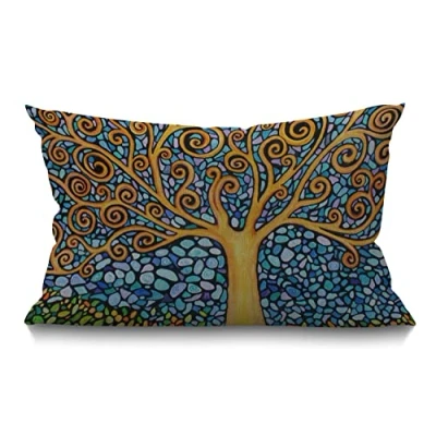 Image de BGBDEIA Housse de coussin décorative à rayures ensoleillées, taie d&#039;oreiller en coton et lin pour canapé, décoration d&#039;intérieur, rectangulaire 30 x 50 cm