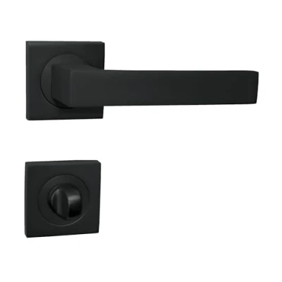 Image de domino QUBIK QR BLACK Poignée de porte WC Set salle bain rosace carrée Pour portes Ensemble Garniture Ferrures en aluminium Noir