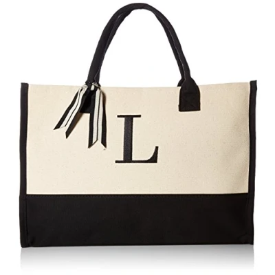 Image de Mud Pie Sacs fourre tout classiques en toile noire et blanche (L), 100% coton, 43,2 x 48,3 5,1 cm