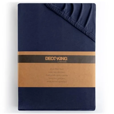 Image de DecoKing Collection Amber Drap Housse, de lit 100% Coton Peigné Jersey pour sommier tapissier Blanc, Coton, Bleu foncé, 200x220 220x240