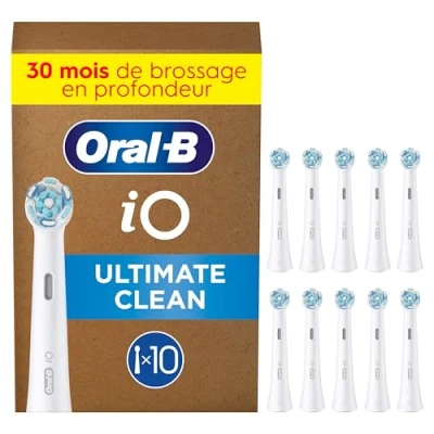 Image de Oral B Lot De 10 Brossettes Rechange Ultimate Clean, AUTHENTIQUES, Blanches, Brossage En Profondeur, Elimination La Plaque Dentaire, Brossette Ronde Pour Brosses Electriques iO, Carton