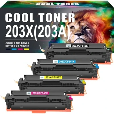 Image de Cool toner Cartouche de compatible pour HP 203X 203A CF540X CF540A Color Laserjet Pro MFP M281fdw M281fdn M280nw M281cdw M254dw M254nw M254dn (Noir,Cyan,Jaune,Magenta,pack 4)
