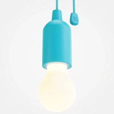 Image de ABSINA Lampe LED à piles Bleu Pull Light 1 W avec interrupteur tirette et sans fil blanc chaud Lumière mobile idéale pour le jardin, la tente, garde robe, les fêtes