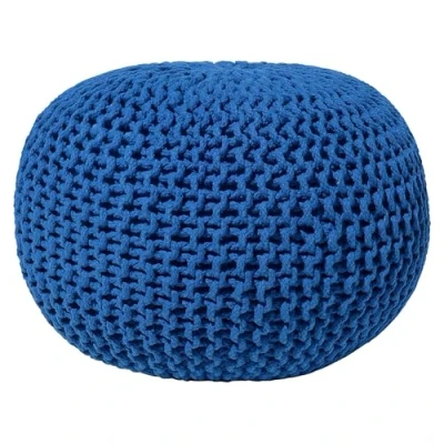Image de Pouf Rond en Coton Bleu à Billes de Polystyrène Accessoire d&#039;Intérieur Doux Conrad