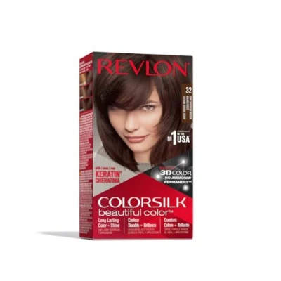 Image de Revlon Colorsilk Beautiful Color Color, teinture permanente pour cheveux avec kératine, couverture 100% des blancs, sans ammoniaque, 32 brun acajou foncé