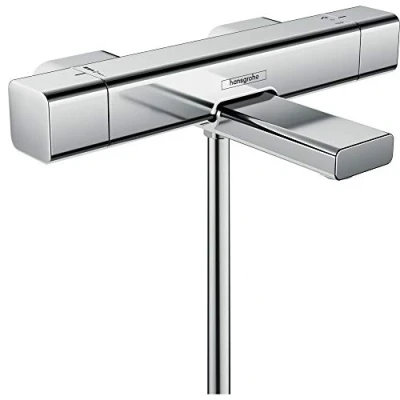Image de hansgrohe Ecostat E Mitigeur baignoire thermostatique, Robinet de avec arrêt sécurité (SafetyStop) à 40C, Thermostat carré, 2 sorties, Chromé, 15774000