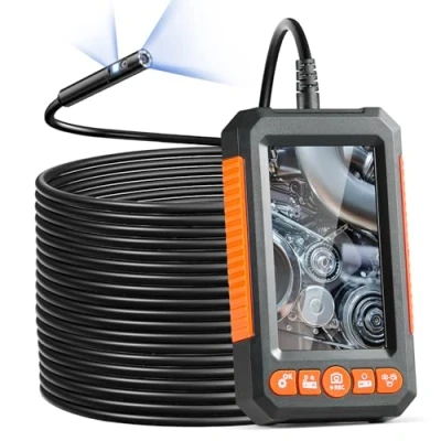 Image de VEVOR Endoscope à Double Objectif, Caméra Endoscopique avec 8+1 Lumières LED, Écran IPS 4,3&quot;, Câble Semi Rigide 15 m, Zoom 4X, Serpent 1080P Étanche IP67 pour Inspection Automobile, Plomberie