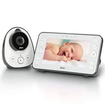 Image de Alecto Babyphone avec caméra et écran 5&quot; Video Fonction Talk Back Vue Nocturne Visiophone Bebe Moniteur bébé d&#039;intérieur Mode éco Support Mural Inclus Blanc/Gris