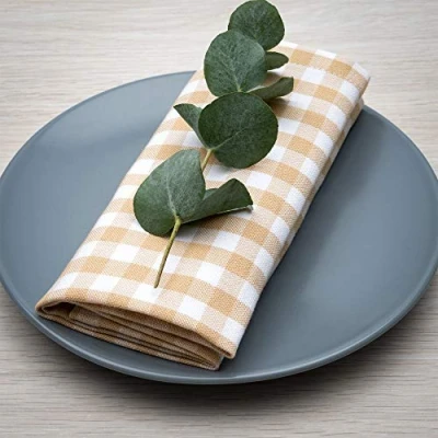 Image de Filu Serviettes de table, Coton, Beige / Weiß (Karo), 100 % Baumwolle 4er Pack
