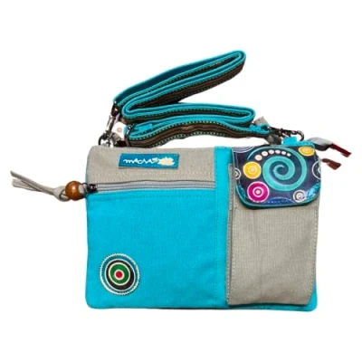 Image de sac en coton ethnique avec imprimés colorés et inserts cuir, à bandoulière cuir pour femme indienne colorée (Turquoise 01)