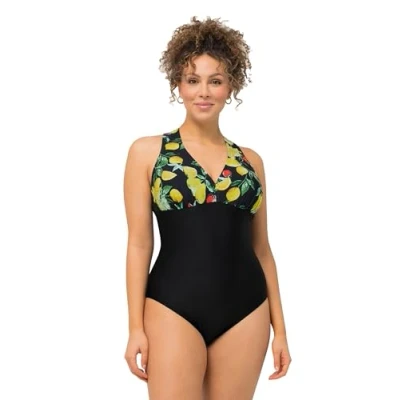 Image de Ulla Popken Badeanzug Laura, Makramee, Zitronenbeeren 826545 Maillot de Bain Une pièce, Noir, 60 Femmes