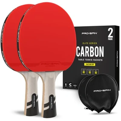 Image de PRO SPIN Raquette de Ping Pong en Fibre Carbone Lame à 7 Plis, Caoutchouc Offensif, Éponge 2,0 mm, Étui Protection Tennis Table Professionnel (Pack 2)