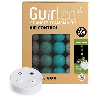 Image de GuirLED Guirlande lumineuse boules coton LED USB Télécommande sans fil Veilleuse bébé 2h Adaptateur secteur double 2A inclus 4 intensités 16 1.6m Mangrove