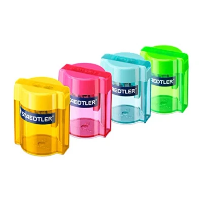 Image de STAEDTLER Taille Crayon Superjumbo, 2 Trous D&#039;Aiguisage Pour Différents Formats De Crayons, Couvercle, Étui Avec 1 Crayons Différentes Couleurs, 513