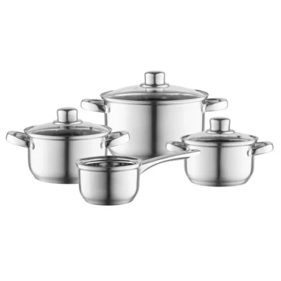 Image de FLORINA Set de Casseroles HARRY I Ensemble 8 Pièces en Acier Inoxydable Haute Qualité Résistantes au Lave Vaisselle Échelle Mesure Pratique Adapté à Tous Types Foyers