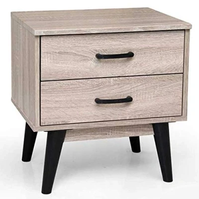 Image de BAKAJI Chambre à Coucher Chevet Commode 2 tiroirs Table Basse Design Moderne Bois chêne, d&#039;ingénierie, Medium