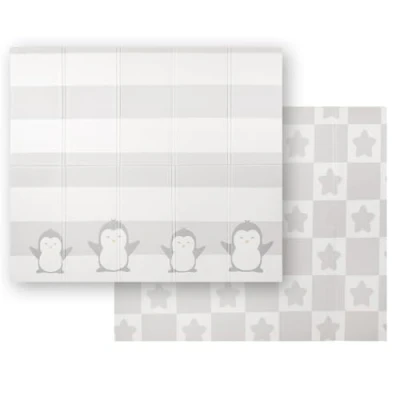 Image de KiddyMoon Tapis De Jeu Pour Enfant Bébé Mousse Sol D&#039;éveilbebe Reversible Stimulation L&#039;imagination Pliable L&#039;intérieur Et L&#039;extérieur 180X200x1cm, Blanc Pingouin