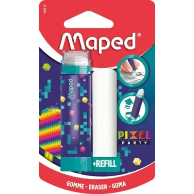 Image de Maped Gomme blanche Pixel Party Rétractable, Protégée et Efficace Système Rotatif Hyper Pratique 1 Recharge Incluse, Sans PVC ni Phtalate