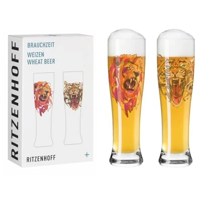 Image de RITZENHOFF 3481011 Lot de 2 verres à bière blé 500 ml Série Brauchzeit avec motif animal, impression numérique multicolore