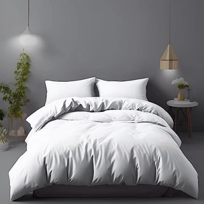 Image de LivinEase Housse de Couette 200x200 cm avec 2 taies d&#039;oreiller 80x80 Parure lit 200 x Parures en Microfibre brossée Douce Blanc